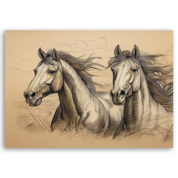 Tableau déco chevaux vintage 90 x 60 cm