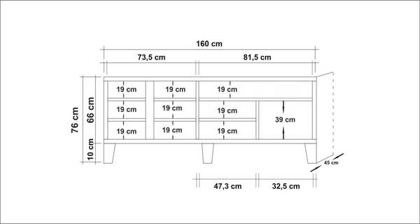 Meuble TV Justitia Marron - Bois manufacturé - 160 x 76 x 45 cm