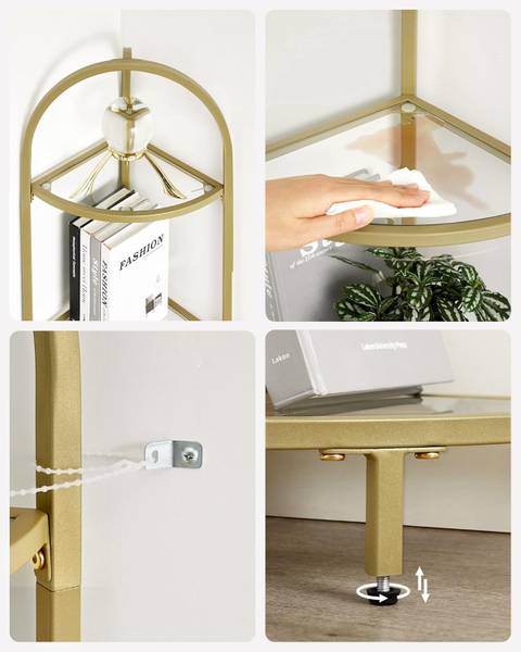 Eckregal 100436 Gold - Stahl - Klarglas - 28 x 158 x 28 cm