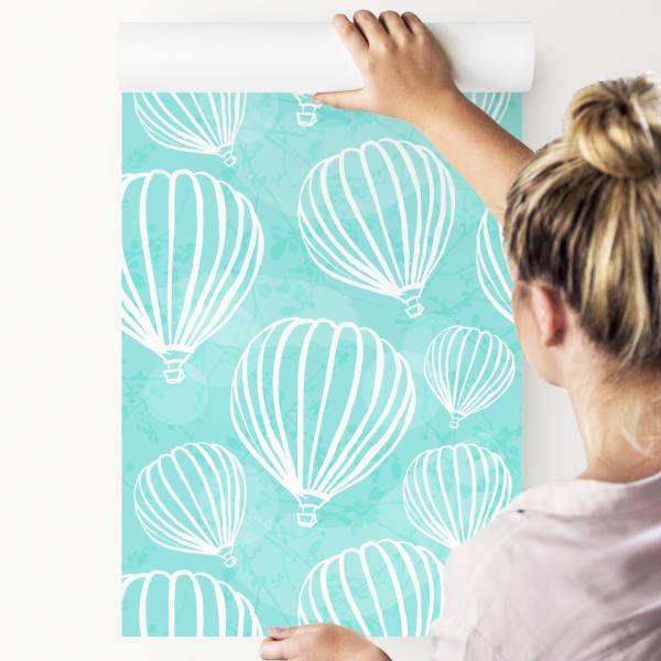 Tapete Luftballons Grün - Weiß - Fleece - 53 x 1000 x 1000 cm