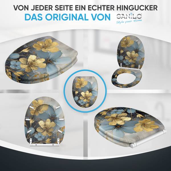 WC-Sitz Tronela Blau - Gold - Holzwerkstoff - 38 x 6 x 48 cm