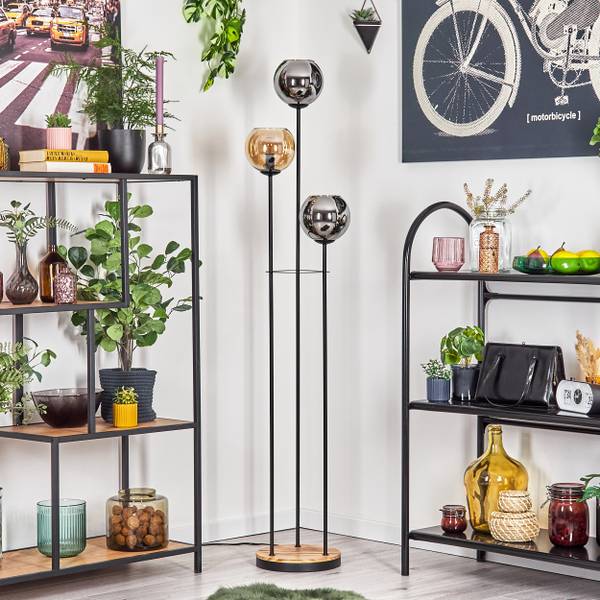 Stehlampe Cesaro Grau - Silber - Gelb - Holzwerkstoff - Metall - 50 x 50 x 86 cm