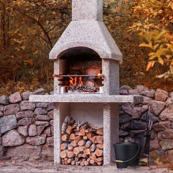 Schwarzer Ascheeimer mit Deckel 12l Schwarz - Braun - Stahl - 36 x 32 x 33 cm