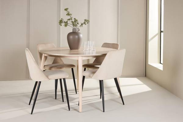 Essgruppe Flora 5-teilig Beige - Weiß - Polyester - Webstoff - 120 x 75 x 120 cm