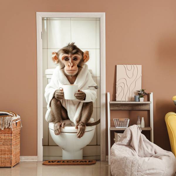 FOTOTAPETE TÜR Affe Badewanne 85 x 205 cm