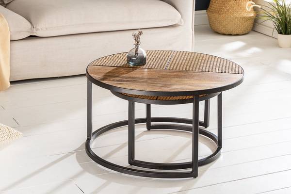 Couchtisch VIENNA 2er Set Schwarz - Braun - Mango - 70 x 36 x 70 cm