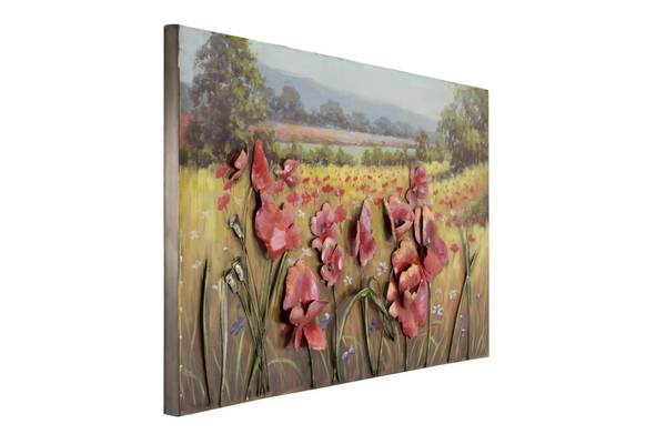 Metallbild Blüten Jec Grün - Rot - Metall - 120 x 60 x 6 cm