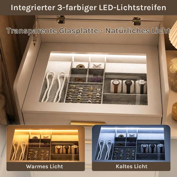 Schminktisch MB6143WS mit Beleuchtung Weiß - Holzwerkstoff - 50 x 87 x 40 cm