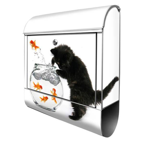 Briefkasten Stahl Katze Und Fisch Grau - Stahl - 38 x 46 x 13 cm