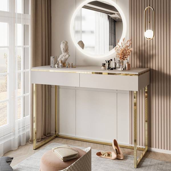 AURORA GOLD Schminktisch Beige - Holzwerkstoff - 102 x 74 x 44 cm