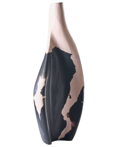 Dekovase LAGOS Beige - Schwarz - Massivholz - 10 x 40 x 8 cm