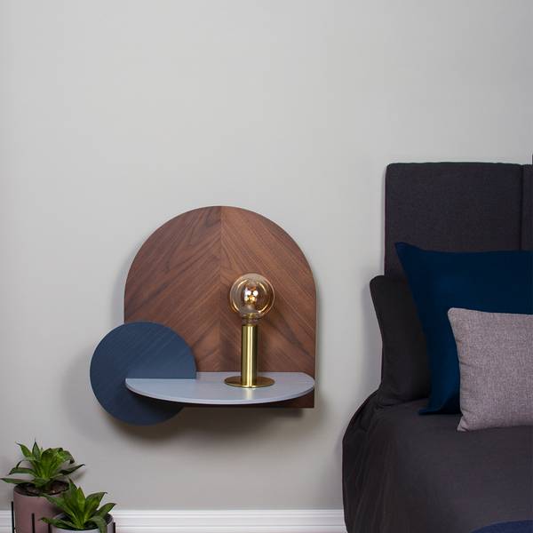 ALBA Fischgräten Nachttisch Blau - Braun - Grau - Massivholz - 60 x 55 x 45 cm