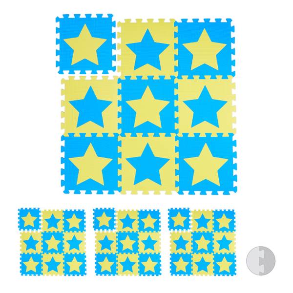 36 x Puzzlematte Sterne blau-gelb Blau - Gelb - Kunststoff - 32 x 1 x 32 cm