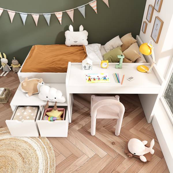 Kinderbett LucyWoody Ⅰ Weiß - Holzwerkstoff - Massivholz - 137 x 83 x 205 cm
