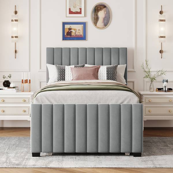 Lit rembourré TIAEMUD Ⅰ Gris - Velours - 100 x 107 x 203 cm