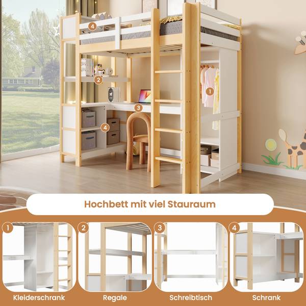 Hochbett Yaman Holz - Weiß