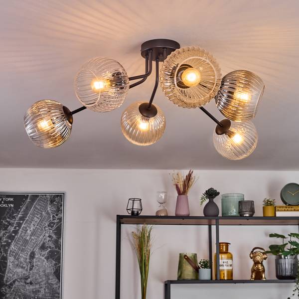 Deckenleuchte Cesaro Braun - Grau - Metall - 100 x 29 x 100 cm