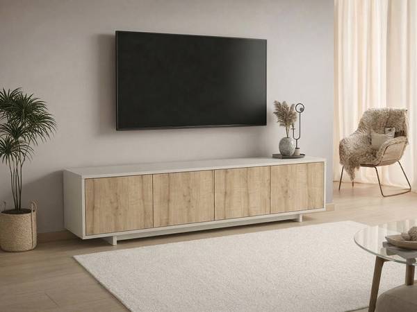 TV-Board ZEFYNA Beige - Braun - Holz teilmassiv - 180 x 46 x 40 cm
