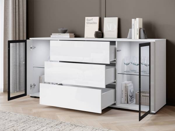 Sideboard Caro Glas Weiß - Weiß