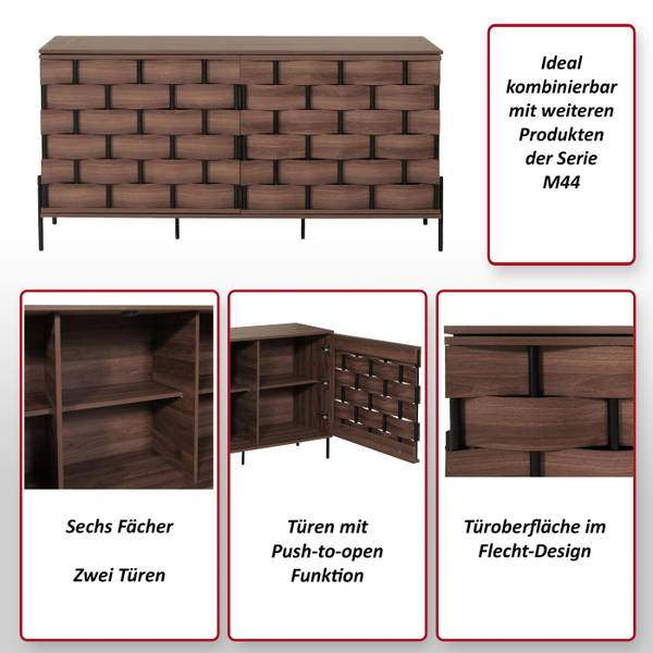 Sideboard Annetta Braun - Holzwerkstoff - Metall - 153 x 80 x 40 cm