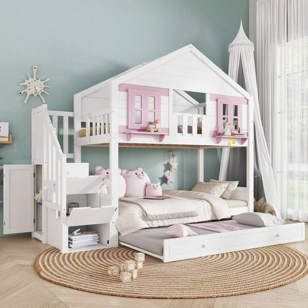 Etagenbett LucyWoody Ⅰ Weiß - Holzwerkstoff - 96 x 211 x 253 cm