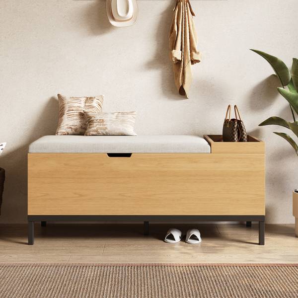 Schoenenbank NaturWoody bruin - plaatmateriaal op houtbasis - 40 x 50 x 115 cm