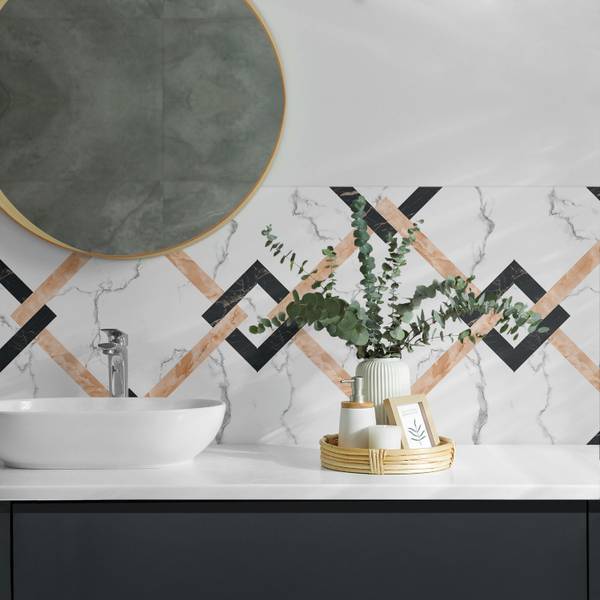 Fliesen Marmor Geo Muster 4er Set 50 x 50 cm
