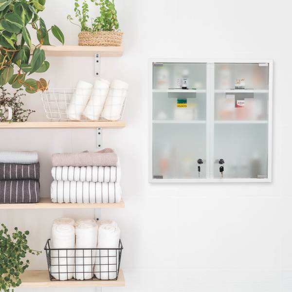 Medicijnkastje met dubbele glazen deur zilver - wit - staal - 53 x 53 x 16 cm