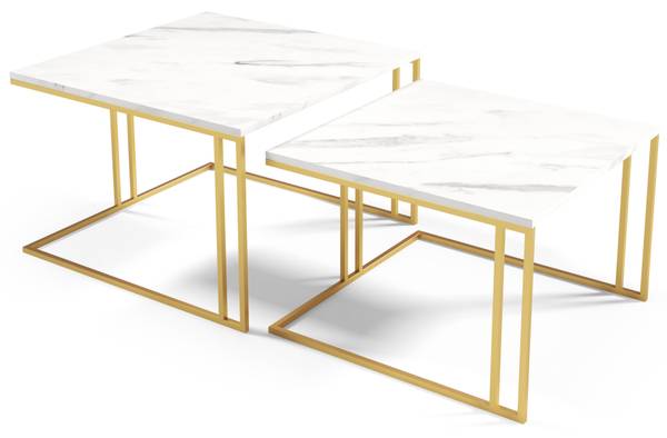 Couchtischen ASTER 2-tlg Gold - Marmor Weiß Dekor