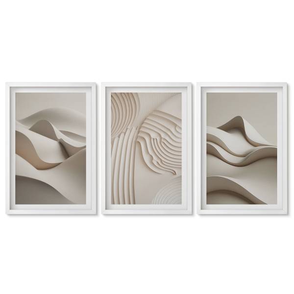 Schilderijenset Beige Golven 3-delig wit - 40 x 60 cm - Aantal delen in de set: 3