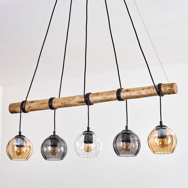 Pendelleuchte Cesaro Braun - Grau - Holzwerkstoff - Metall - 34 x 150 x 100 cm