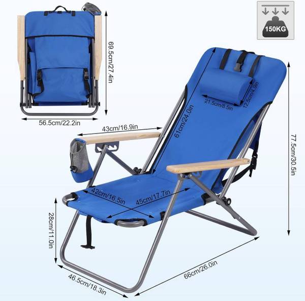 Campingstuhl Helmar Blau - Metall - Textil - 47 x 78 x 66 cm