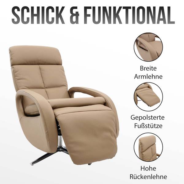 Relaxsessel L11 drehbar, Voll-Leder Braun - Taupe