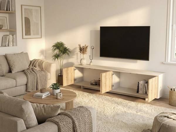 TV-Board ZEFYNA Beige - Braun - Holz teilmassiv - 180 x 46 x 40 cm