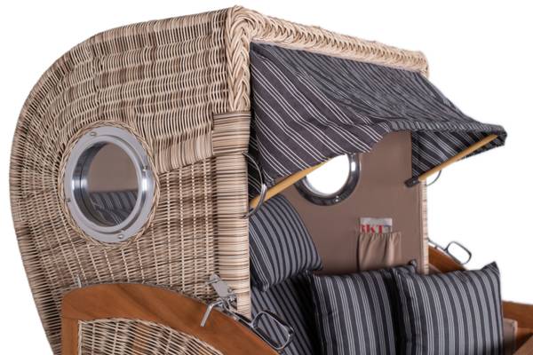 Strandkorb Düne Grande 2,5 Sitzer Grau - Polyester - Teakholz - 142 x 170 x 95 cm