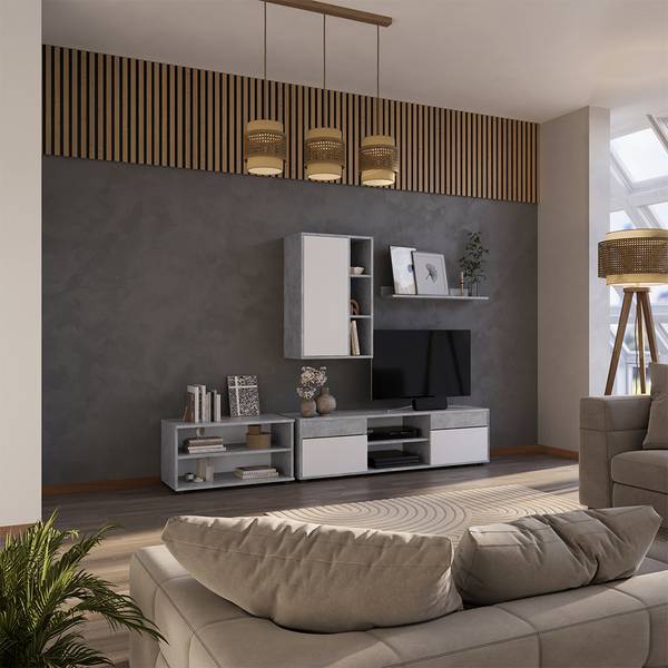 Wohnwand Berno 57824 Beton Dekor - Reinweiß