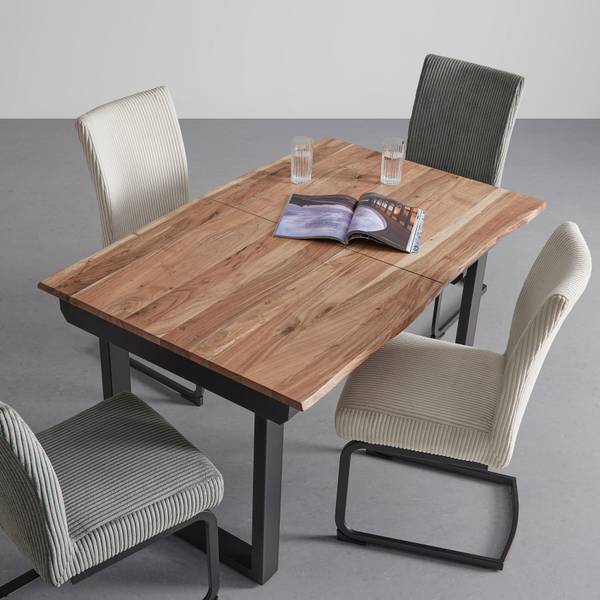 Ausziehtisch MALMO Schwarz - Braun - Metall - Massivholz - 90 x 76 x 140 cm