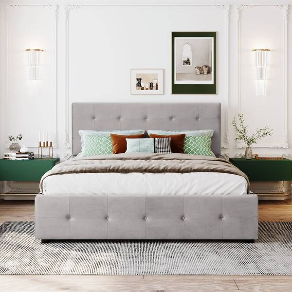 Polsterbett Apollo Ⅲ Grau - Polyester - Samt - Kiefer - Stahl - 149 x 106 x 210 cm