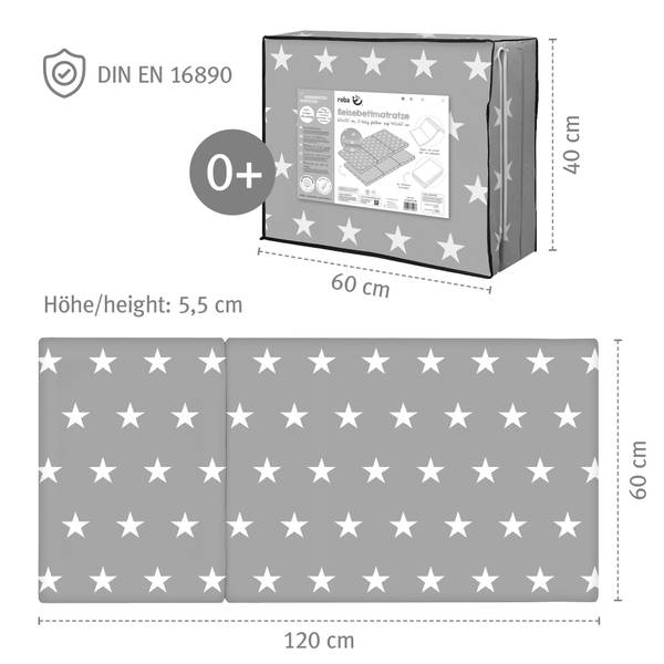 Matelas de voyage Little Stars 60x120 cm Mesh - 61 x 6 x 120 cm