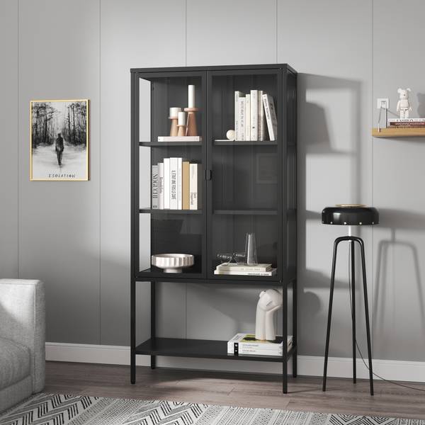 Vitrinenschrank Borshavisa I. Schwarz - Stahl - Klarglas - 80 x 160 x 35 cm