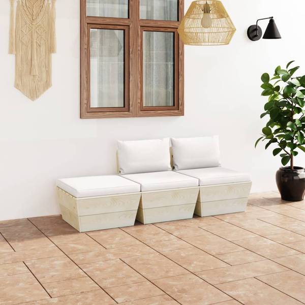 Garten-Lounge-Set 3016490-4 3-teilig Weiß - Polyester - Fichte - 60 x 30 x 60 cm