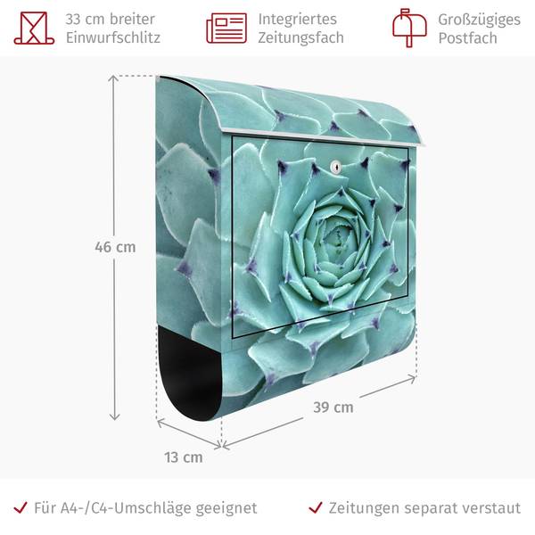 Briefkasten Kaktus Agave Türkis - Stahl - 39 x 46 x 13 cm