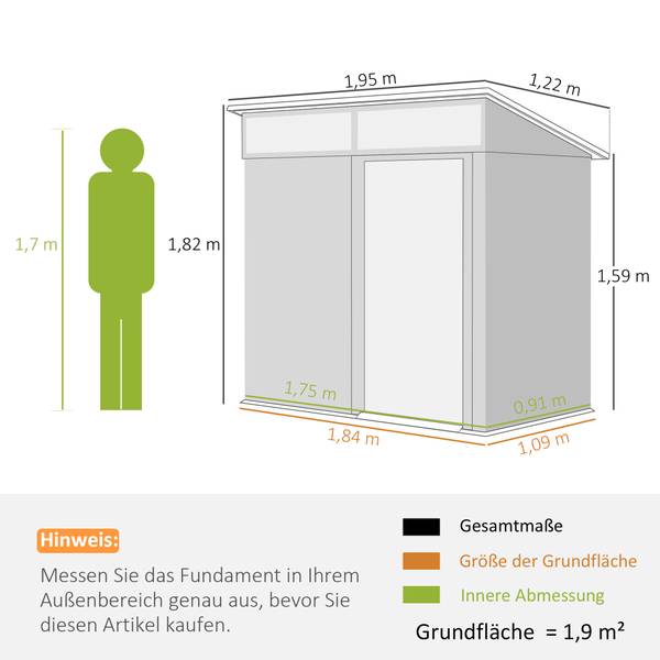 Gerätehaus 84H-163V00CG Grau - Metall - 122 x 182 x 195 cm