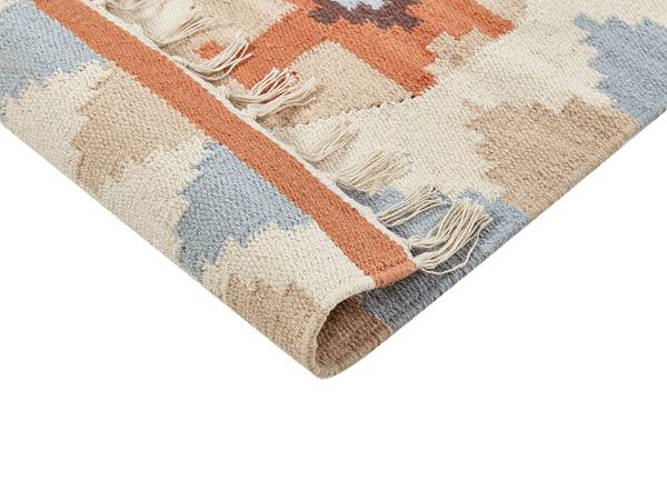 Kelim DILIJAN Beige - Blau - Orange - Naturfaser - 160 x 1 x 230 cm