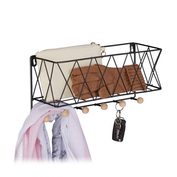 Étagère murale avec portemanteaux Noir - Marron clair