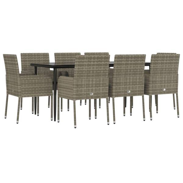Salle à manger 3029235-3 (lot de 9) Gris - Polyester - Acacia - Acier - 160 x 74 x 80 cm