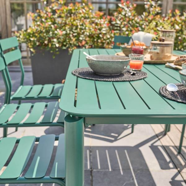 Terrassentisch und 8 Stühle Almada Grün - Metall - 92 x 75 x 185 cm