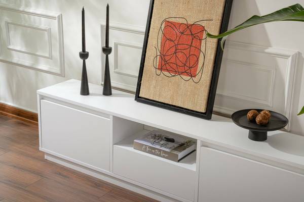 Meuble TV Morrigan Blanc - 160 x 30 cm - Bois manufacturé