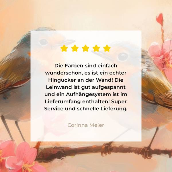 LEINWANDBILD Rotkehlchen Pink - Baumwollstoff - 40 x 30 x 2 cm