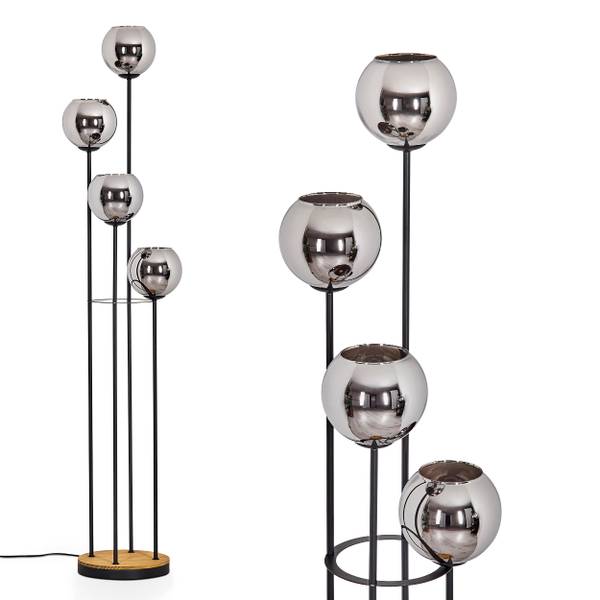 Stehlampe Cesaro Grau - Silber - Kiefer - Aluminium - Klarglas - 30 x 147 x 90 cm